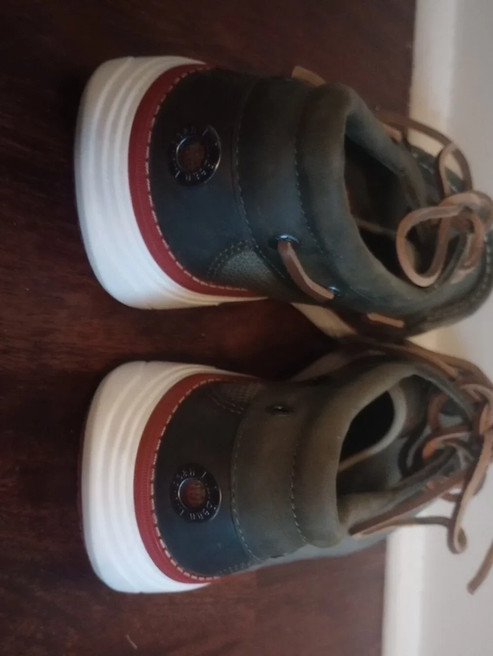 L.L. Bean Men's Olive Green and Brown Boat Shoes